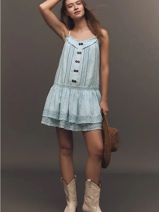 Pilcro Dresses & Skirts - Nwot Pilcro sleeveless Light Blue Eyelet Lace Tiered Mini Dress